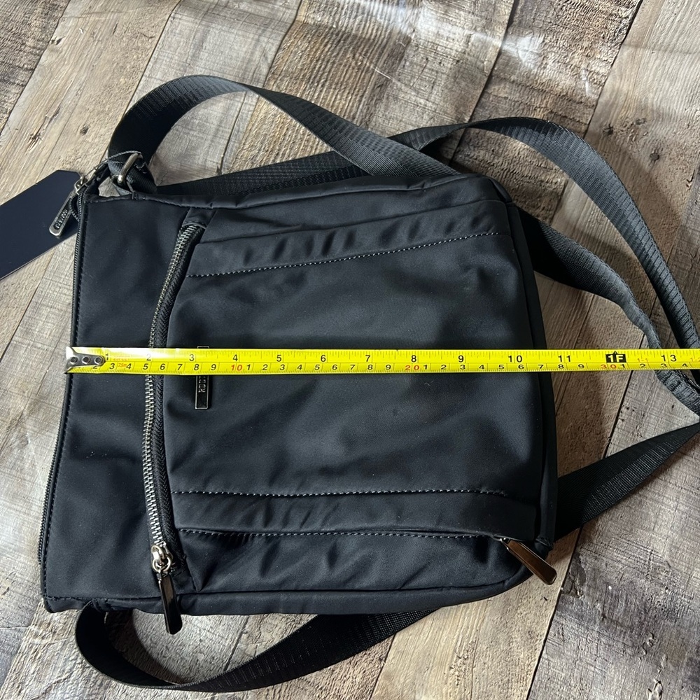ROOTS 73 Black Adjustable Messenger Crossbody  Nylon Zip Top Pocket Shoulder Bag - Picture 9 of 12